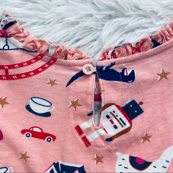 New✨ Girls Pink & Navy Toy Box 🧸 All Over Print Ruffle Neck Boutique Dress 🎀 - Picture 7 of 7